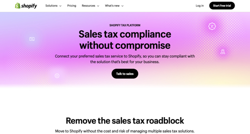 Home page of Shopify Tax Platform