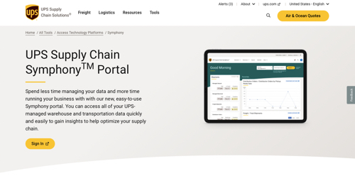 Web page for UPS Supply Chain Symphony Portal