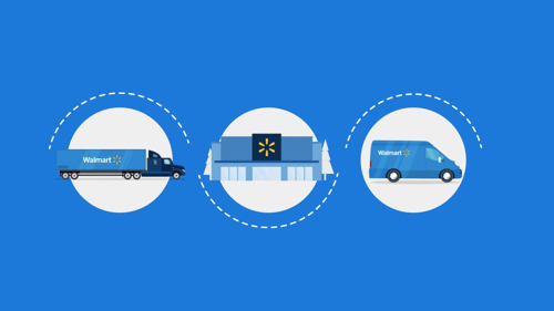 Illustration of delivery trucks on a Walmart Parcel Stations' web page