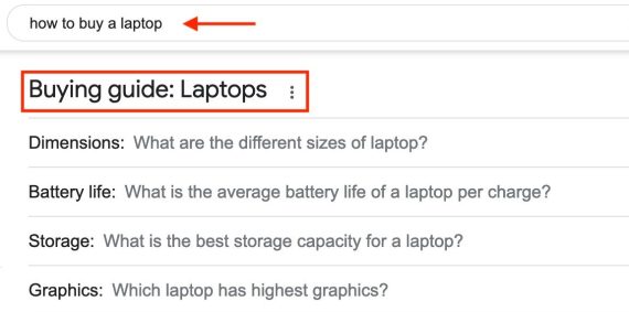 Screenshot of SERP "Buying guide: Laptops."