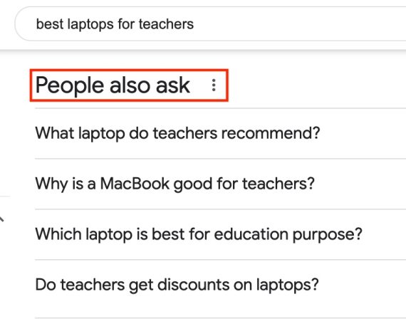 Screenshot of "People also ask" for "best laptops for teachers."