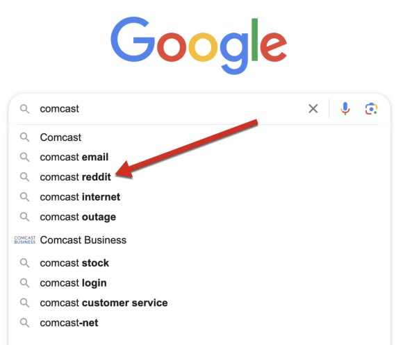 Autosuggestions for the query of "comcast"