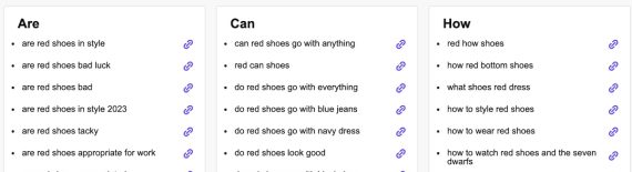 Screenshot of suggestions for "red shoes"
