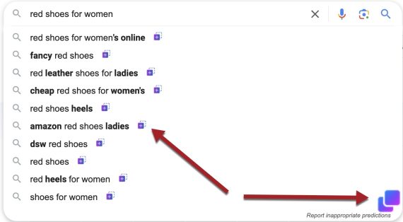 Screenshot from SERP Help for "red shoes for women"