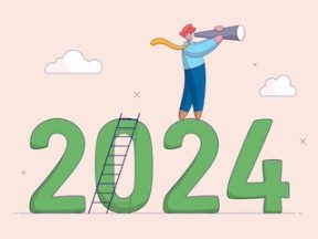 Illustration of the numbers "2 0 2 4" with a person standing on top