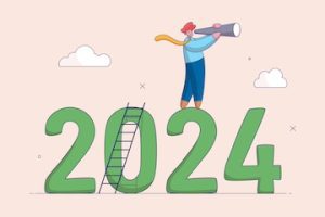 Illustration of the numbers "2 0 2 4" with a person standing on top