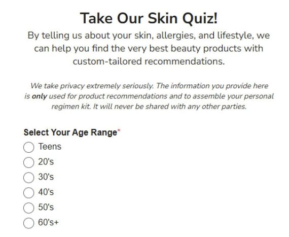 Screenshot of survey page