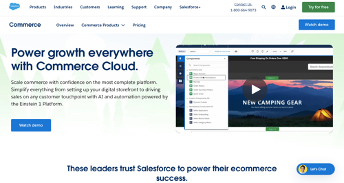 Web page of Salesforce Commerce Cloud