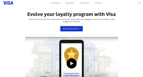 Visa web page promoting the Web3 loyalty engagement program.