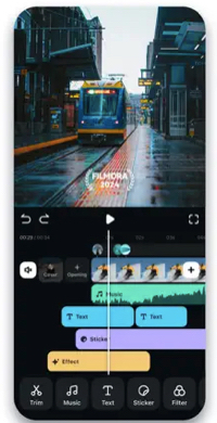 Filmora AI example video on a smartphone