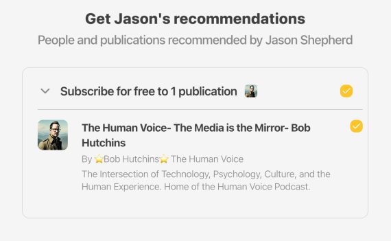 Screenshot of email where Jason Shepherd recommends "The Human Voice."