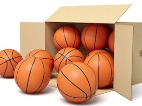 Photos of basketballs in a box