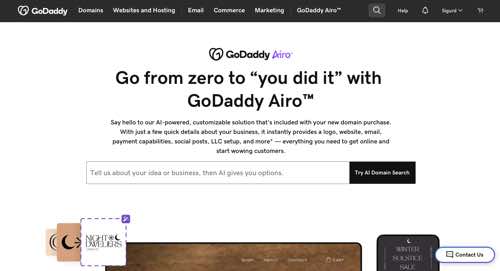 Page Web de GoDaddy Airo
