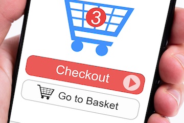 Photo of a shopping cart checkout on a smartphone screen
