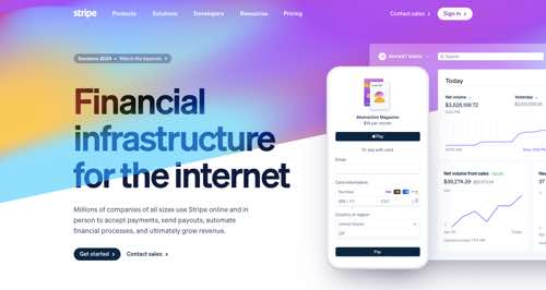 Home page of Stripe