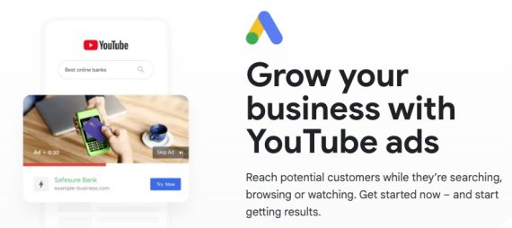Google Ads' web page promoting YouTube ads