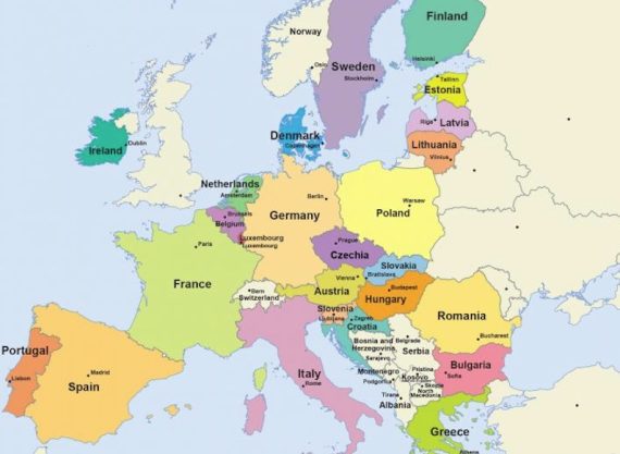Map of Europe with labels on the member countries
