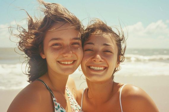 Photo of two teenage girls at the beach