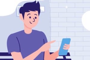Illustration from HashtagsForLikes of a male holding a smartphone