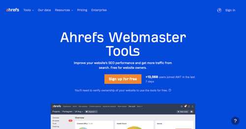 Home page of Ahrefs Webmaster Tools