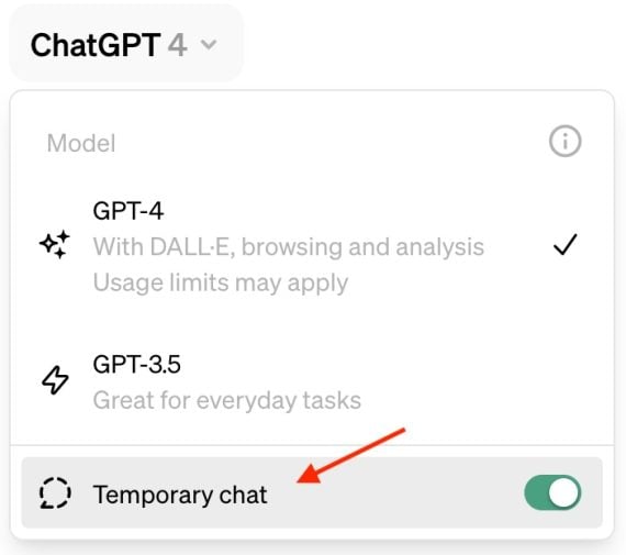 Screenshot of ChatGPT temporary chat interface Screenshot of ChatGPT temporary chat interface