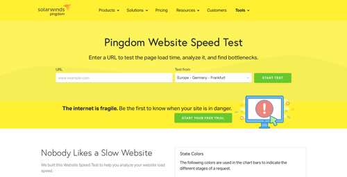 Home page of Pingdom Website Speed Test