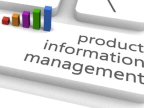 Illustration of the words "product information management" on a keyboard