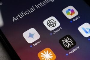 The Google Gemini, ChatGPT, Microsoft Copilot, Claude by Anthropic, Perplexity and Bing apps logos is displayed on the screen of a smartphone, in Reno, United States, on November 21, 2024