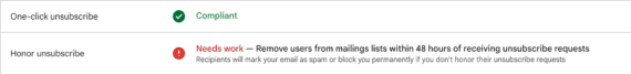 Screenshot of unsubscribe status on Postmaster Tools