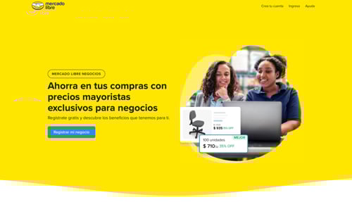 Home page of Mercado Libre Negocios
