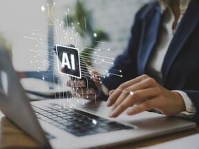 Photo and illustration of a person shopping on a laptop