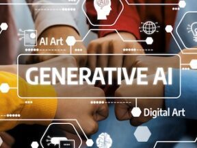 Illustration stating "Generative AI" with digital concepts in background