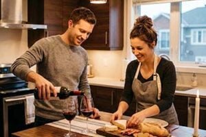 Male and female in a kitchen preparing a meal