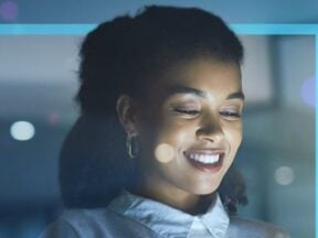 Image from PubMatic of a female holding a computer device