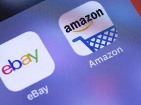 eBay and Amazon app icons on a smartphone screen