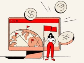 Illustration from Shoplazza of a shopper in front of a computer screen