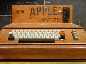 Early Apple computer in a wooden case