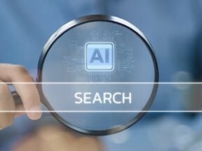 The words "AI Search" behind a magnifying glass
