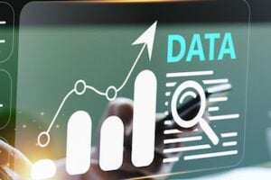 Illustration of a bar chart with the word "Data" overlaid