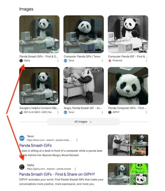 Screenshot of search results for "panda GIFs." Screenshot of search results for "panda GIFs."