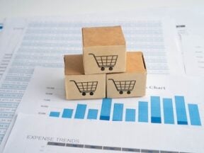 Online shopping, Shopping cart box on business graph, import export, finance commerce.