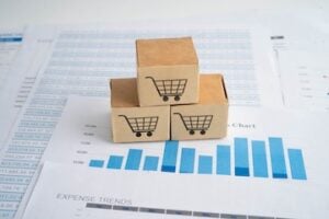 Online shopping, Shopping cart box on business graph, import export, finance commerce.