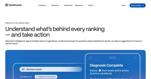 Web page for Constructor Merchant Intelligence Agent