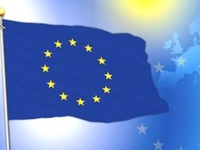 E.U. flag superimposed over a E.U. map