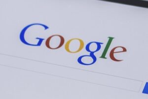 Google search box and logo on a tablet