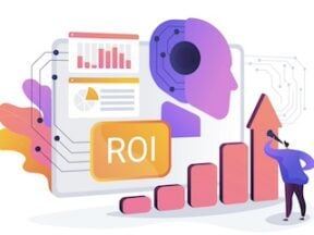 Illustration of a column chart with "ROI" letters on top
