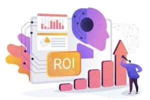 Illustration of a column chart with "ROI" letters on top