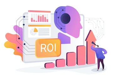 Illustration of a column chart with "ROI" letters on top