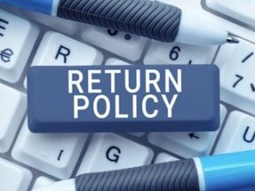 Illustration of "Return Policy" text on a keyboard