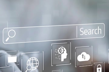 Illustration of a search box alongside digital concepts
